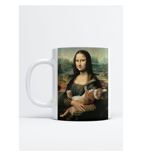 Mona Lisa Kedi Baskı Porselen Kupa Bardak