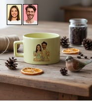 Kişiye Özel Karikatür Yemek Yapan Romantik Çift Lüks Pastel Fincan Sevgililer Günü Hediyesi