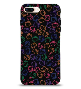Apple iPhone 8 Plus Uyumlu Lansman Kılıf Hello Kitty Tasarımlı İçi Kadife Kapak-Siyah (Şeffaf)