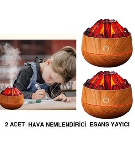 2 ADET ŞÖMİNE TASARIMLI USB LI LED AYDINLATMALI HAVA NEMLENDİRİCİ,AROMATERAPİK HAVA DİFÜZÖRÜ,BUHURDANLIK,,SİS SPREYLİ GECE LAMBASI, 300 ml 10x10X10,3cm AÇIK KAHVERENGİ