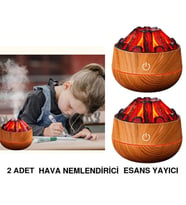 2 ADET ŞÖMİNE TASARIMLI USB LI LED AYDINLATMALI HAVA NEMLENDİRİCİ,AROMATERAPİK HAVA DİFÜZÖRÜ,BUHURDANLIK,,SİS SPREYLİ GECE LAMBASI, 300 ml 10x10X10,3cm AÇIK KAHVERENGİ