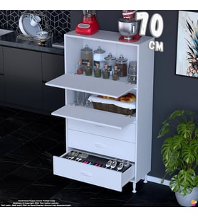 Eliusta More 70 cm Çok Amaçlı Organizer Mutfak Kiler Banyo 2 Kapaklı 3 Çekmeceli Mutfak Dolabı 70x150x32 cm