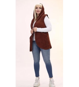 Kısmet Sepeti Kadın Peluş Welsoft Kapüşonlu Kahverengi Yelek