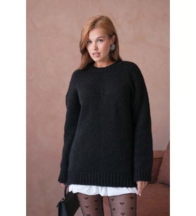 Kadın Bisiklet Yaka Yumuşak Dokulu Oversize Triko Kazak 3032 (Siyah)