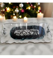 Epoksi Reçine Boncuklu Taşlı Tepsi - Dikdörtgen Boncuklu - Eni:30 cm Boyu: 16 cm (Çok Renkli)