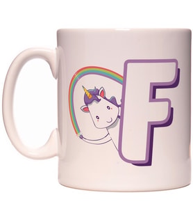 F Harfi Unicorn Boynuzlu At Tasarım Renkli Harfli Kupa Bardak