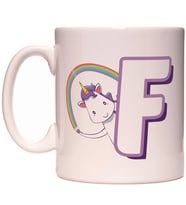 F Harfi Unicorn Boynuzlu At Tasarım Renkli Harfli Kupa Bardak