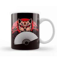 Japanese Hand Fan Cat Geisha Samurai Ninja Shinobi Warrior Kupa Bardak Porselen