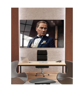 Atatürk Cam Tablo Yapay Zeka Modern Ev Ofis Salon Kurum Hediyelik Tablo (Çok Renkli)