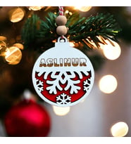 Kişiselleştirilebilir İsim Yazılabilir Kar Tanesi Desenli Kırmızı Beyaz Yılbaşı Ağaç Süsü, Noel Süsü