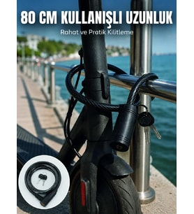 Bisiklet ve Scooter Kilidi 12 mm Çelik Halat 80 cm Anahtarlı Kilit PVC Koruyucu Kaplama 2 Anahtarlı