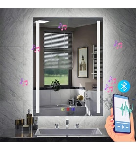 50x70(h) cm Bluetoothlu Buğu Çözücülü Dokunmatik Işıklı Kumlamalı Banyo Aynası