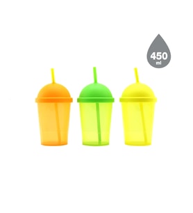 Pipetli Bardak - 450 ml - Şeffaf Renkli - Plastik
