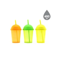 Pipetli Bardak - 450 ml - Şeffaf Renkli - Plastik