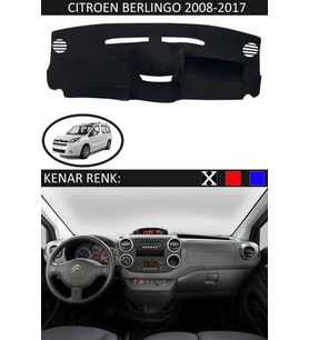 Citroen Berlingo 2008-2017 Için Uygun Torpido Koruma Halısı Siyah Kenar Renk Siyah