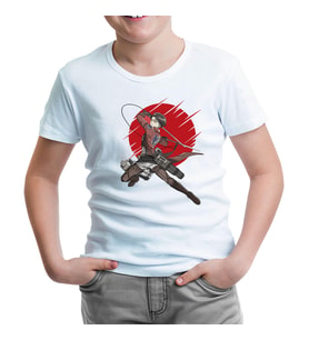 Attack on Titan Levi - Red Moon Beyaz Çocuk Tshirt