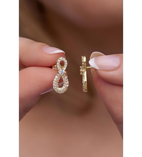 925 Ayar Gümüş Gold Tektaş Tasarım Sonsuzluk Model Küpe