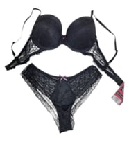 Lora garden Dolgulu Dantelli Slip Siyah Tül 2li Takım