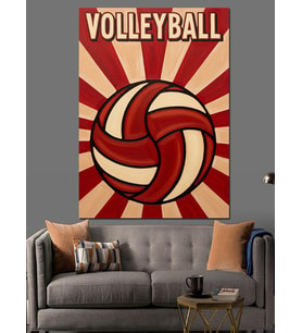 Vintage Voleybol Topu Posteri Dekoratif Kanvas - Mdf Ahşap Tablo