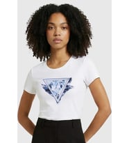 Guess Kısa Kollu Bisiklet Yaka Tüylü Üçgen Kadın Beyaz T-shirt W6GI11K3026-G011