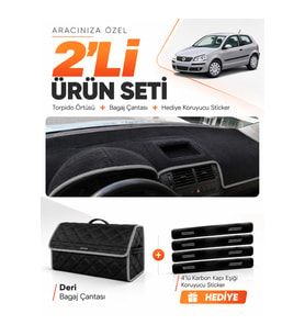 VOLKSWAGEN POLO ÇUKURLU (2001-2009) Uyumlu Torpido Örtüsü + Deri Bagaj Çantası Seti - Siyah Gri
