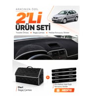 VOLKSWAGEN POLO ÇUKURLU (2001-2009) Uyumlu Torpido Örtüsü + Deri Bagaj Çantası Seti - Siyah Gri