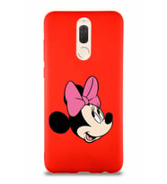 Huawei Mate 10 Lite Soft Premier Kapak Minnie Mouse-A Tasarımlı Silikon Kılıf - Kırmızı (Şeffaf)