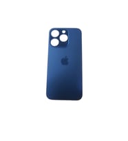 Uyumlu İphone 15 Pro Arka Kapak Lazer Kesim ( Pil Kapağı )  Cam - Titanyum Mavi