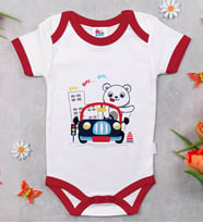 BK Kids Sevimli Sürücü Tasarımlı Kırmızı Bebek Body Zıbın-1