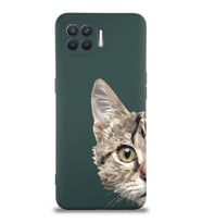 Oppo Reno 4 Lite Uyumlu Lansman Kılıf Catface Tasarımlı İçi Kadife Kapak-Yeşil (Şeffaf)