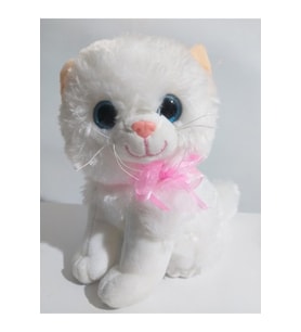 Oyuncak Pelüş Miyavlayan Kedi Papyonlu 24 cm (Beyaz)