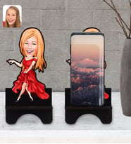 BK Gift Kişiye Özel Kadın Manken Karikatürlü Ahşap Biblo Telefon Standı-1