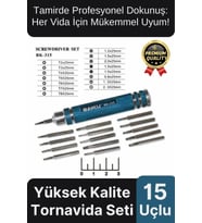 Profesyonel Seri Dayanıklı Yüksek Kalite Ergonomik Hassas Tamir Taşınabilir 15 Uçlu Tornavida Seti