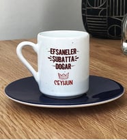 Kişiye Özel Efsaneler Şubatta Doğar Türk Kahvesi Fincanı Doğum Günü Hediyesi (Lacivert)