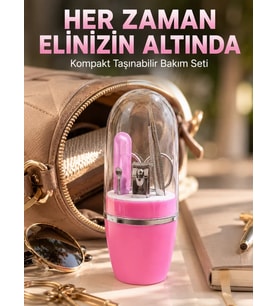 Pembe Manikür Pedikür Bakım Seti Cımbız Tırnak Makası Makas Törpü