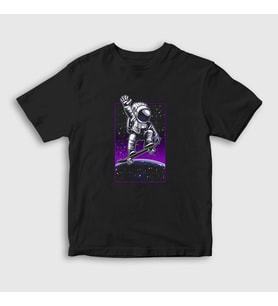 Presmono Unisex Çocuk Siyah Skater Astronaut Uzay T-Shirt 290001tt