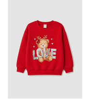LCW Kids Kırmızı Baskılı Kız Çocuk Kalın Sweatshirt