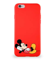 Apple iPhone 6S Soft Premier Kapak Mickey Mouse-F Tasarımlı Silikon Kılıf - Kırmızı (Şeffaf)