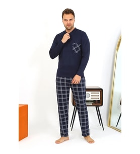 pilelistore- Erkek Uzun Kol Penye Lacivert Pijama Takımı