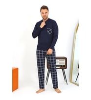 pilelistore- Erkek Uzun Kol Penye Lacivert Pijama Takımı