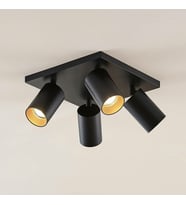 Rsylight Metal Hareketli Modern Siyah Kare 4Lü Led Spot Avize Günışığı Ampullü