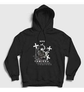 Presmono Unisex Siyah Giyu Tomioka Anime Demon Slayer Kimetsu No Yaiba Kapüşonlu Sweatshirt 298501tt