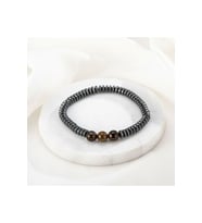 Unisex - Kaplan Gözü Ve Hematit Detaylı Elegant Doğal Taş Bileklik  Handmade