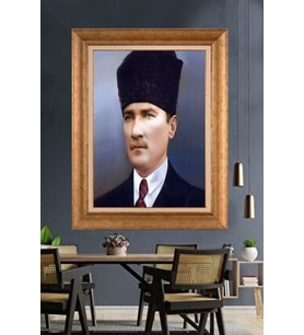 Altın Varaklı Çerçeveli Paspartulu Atatürk Tablo nh345 (Gold)