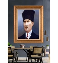 Altın Varaklı Çerçeveli Paspartulu Atatürk Tablo nh345 (Gold)