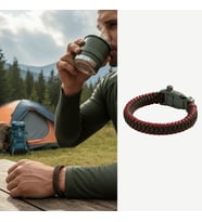 Pusulalı Çakmaklı Taktik Paracord Bileklik - Bordo Yeşil Kamuflaj Desen - Kamp ve Doğa Sporları İçin