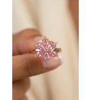 Gümüş Pazarım Pembe Taşlı Aster Çiçeği Gümüş Yüzük