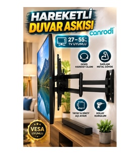 27-55 İnç Hareketli Çift Kollu TV Duvar Askı Aparatı – VESA Uyumlu