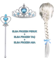 Örgülü Karlar Ülkesi Frozen Elsa Peruğu Tacı ve Sopası Çocuk Boy