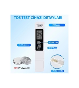 Çok Fonksiyonlu Dijital Su Kalitesi Test Cihazı, TDS ve Sıcaklık Ölçer